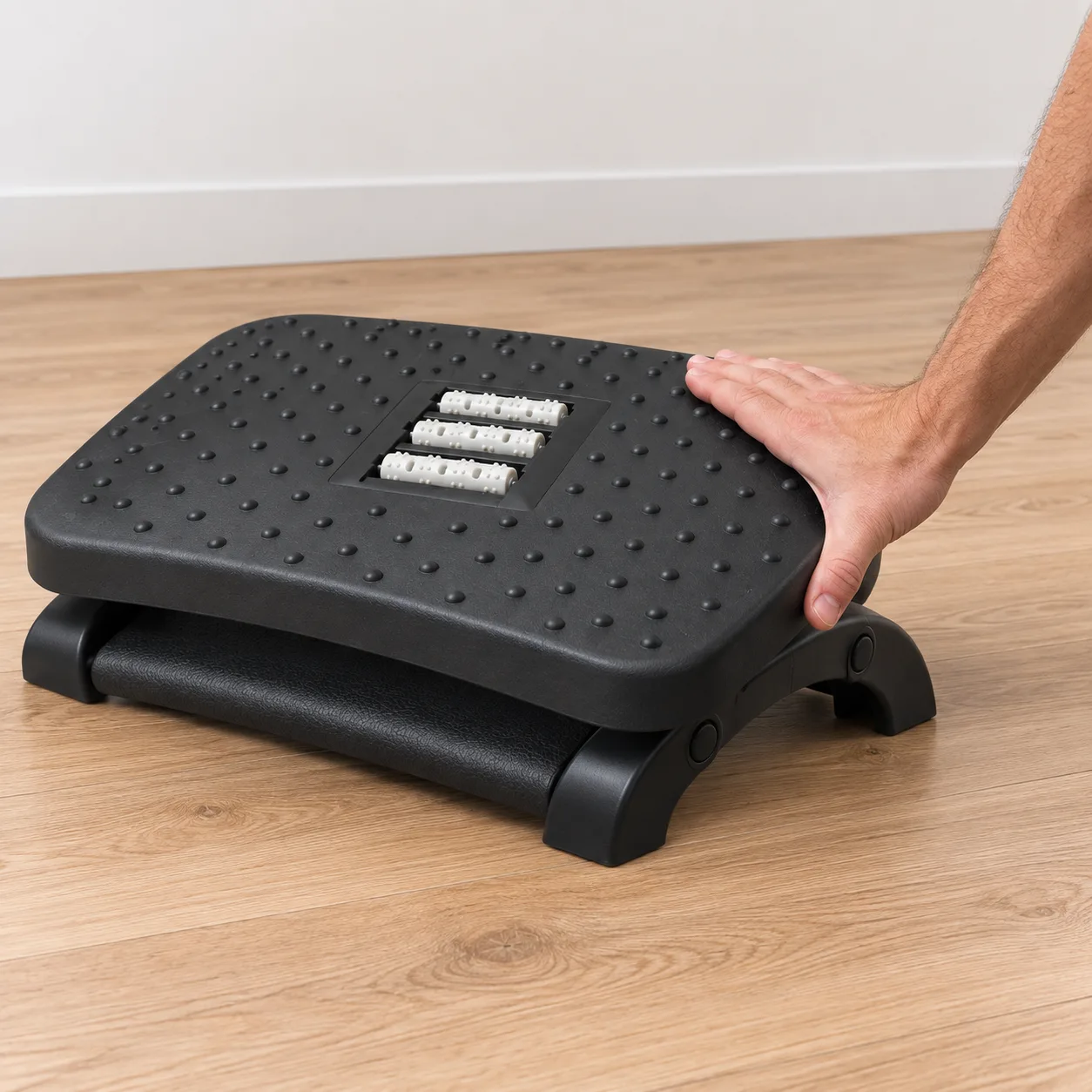 Repose-pied ergonomique Reposia vu de trois quarts sur fond studio clair